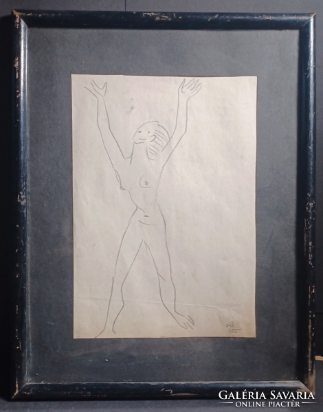 Női akt croquis - azonosítatlan jelzéssel, 1955 (42×34 cm)