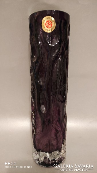 Ingrid Glass sötét lila vastag falú súlyos nagy méretű üveg váza 1970-es évek 29 cm