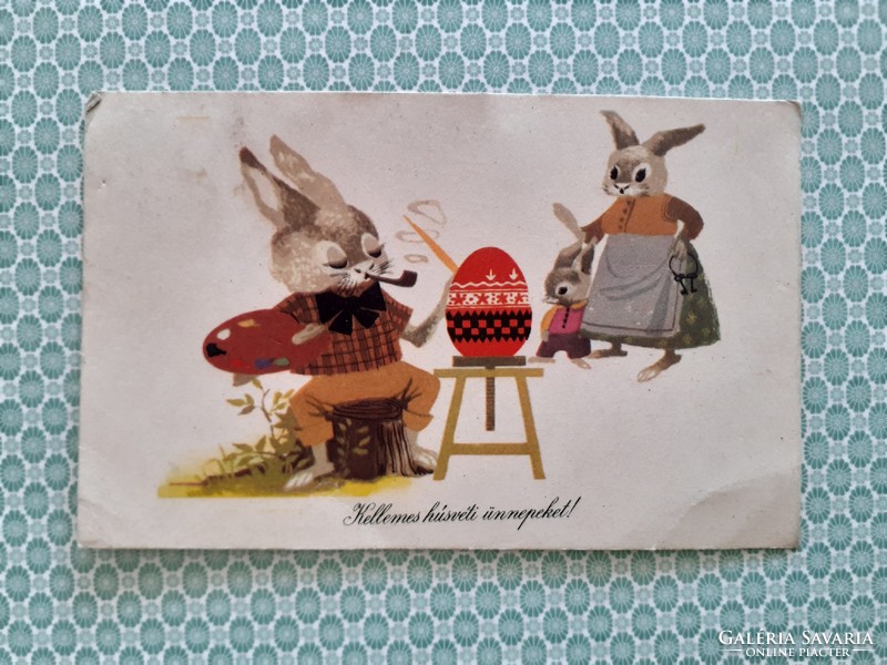 Régi húsvéti képeslap nyuszis rajzos levelezőlap