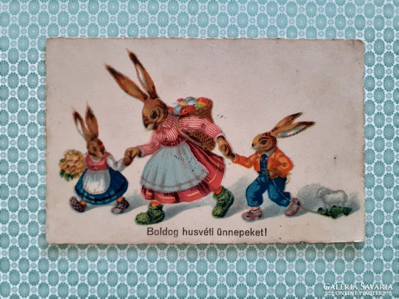 Régi húsvéti képeslap nyuszis levelezőlap