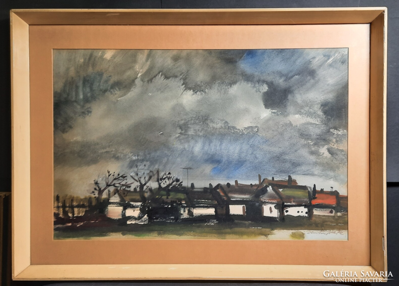 Weinträger adolf: picture gallery in cloudy weather (watercolor, with frame: 53x73 cm) farmhouse, peasant life