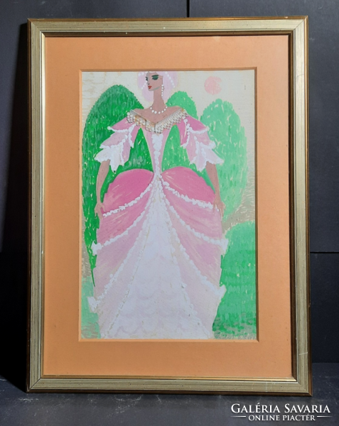 Costume design for a young lady marked 