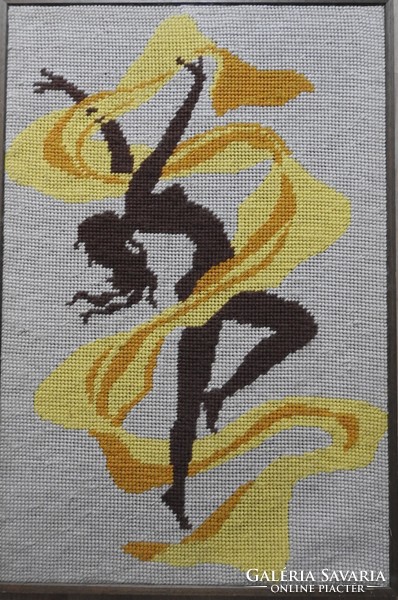 Huge tapestry wall picture in a wooden frame: ribbon dancer