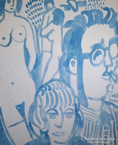 Miklós Cs. Németh: faces, nudes (watercolor, cardboard, 100x70 cm)