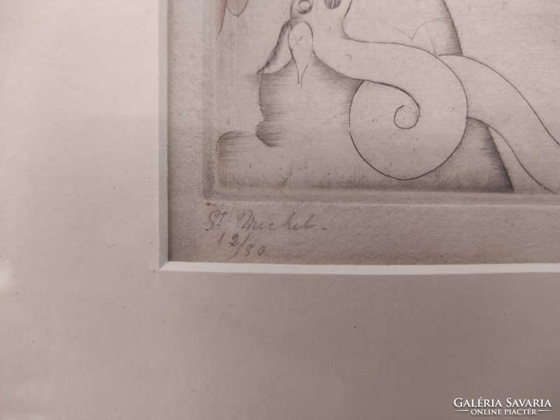 Antik Art deco rézkarc grafika 2 db 1935 Margot Weemaes üveg alatt keretben 713 5860
