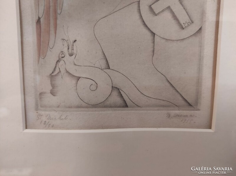Antik Art deco rézkarc grafika 2 db 1935 Margot Weemaes üveg alatt keretben 713 5860