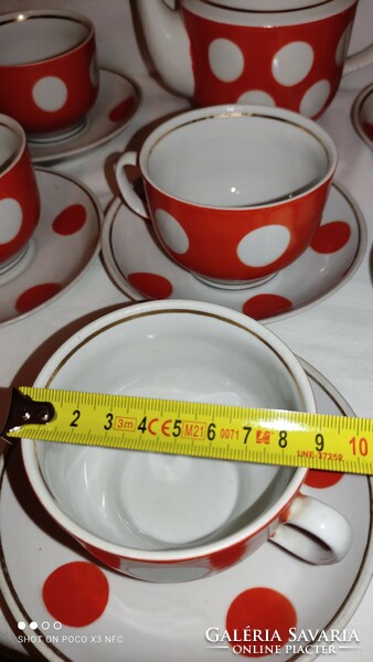 Pöttyös nosztalgikus porcelán kávés készlet teás készlet 6 személyes