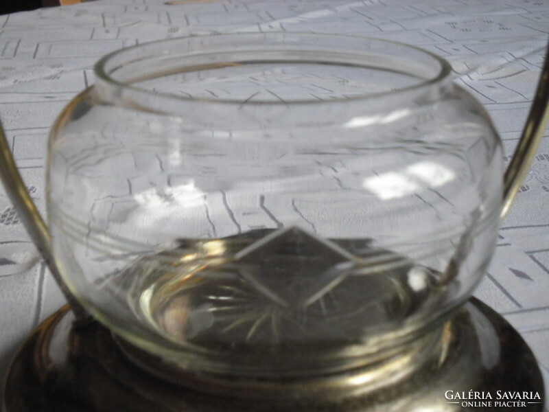 Ezüstözött cukortartó csiszolt üveg betéttel