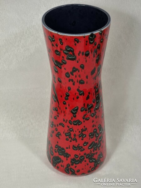 SCHEURICH Pop Art fekete foltos lángvörös mázas kerámia váza