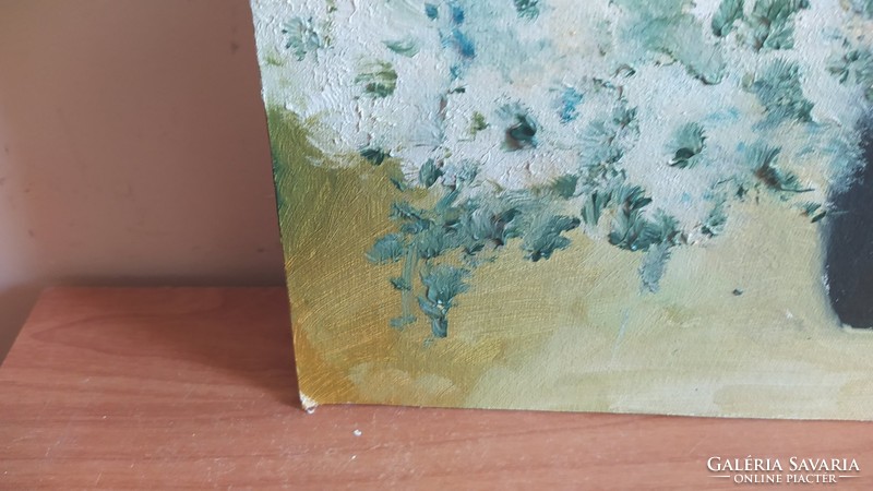 (K) Régi virágcsendélet festmény 40x50 cm, szignózott farostlemezen
