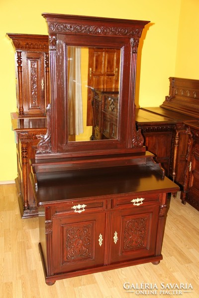 Old German carved mirror chest of drawers, wardrobe