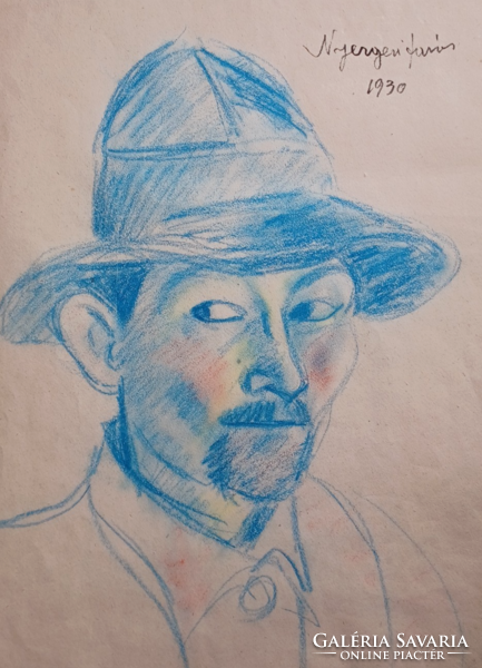 János Nyergesi: man with a hat - early work - 1930 (57x46 cm)