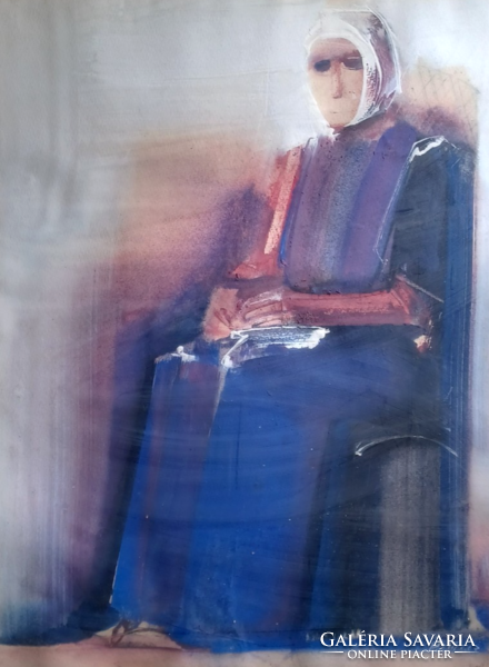 Pető János: Ülő nő (75×59 cm) tempera, 1983, zsürizett mű