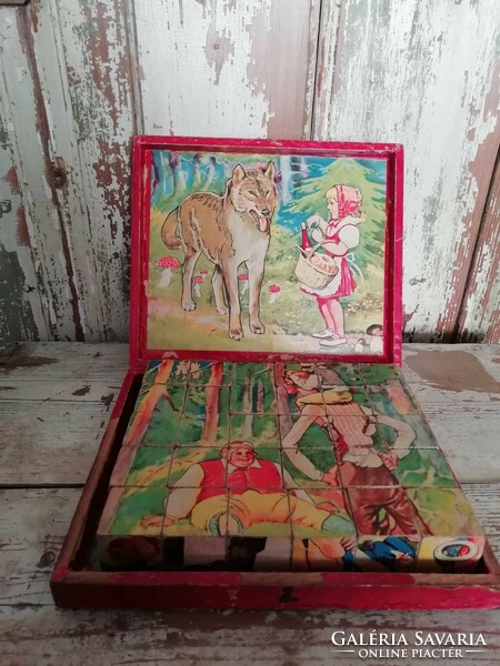 Fa kirakós, kocka kirakós játék, játékkocka az 1950-es évekből