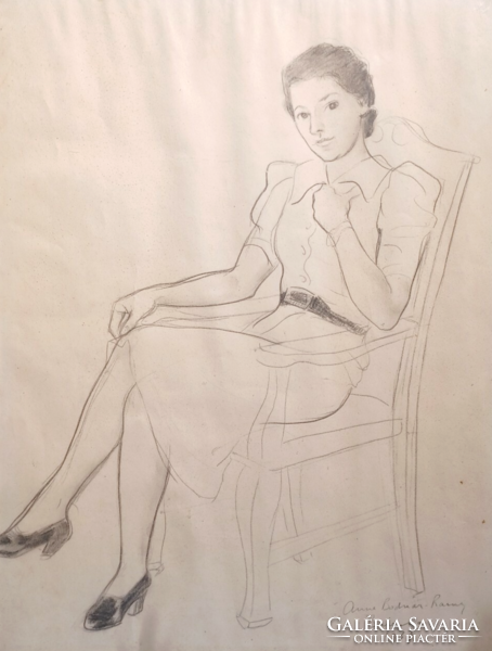 Bolognai lány 1937-ből, ceruzarajz (40x31 cm) "Anna Bodnár ..." ?
