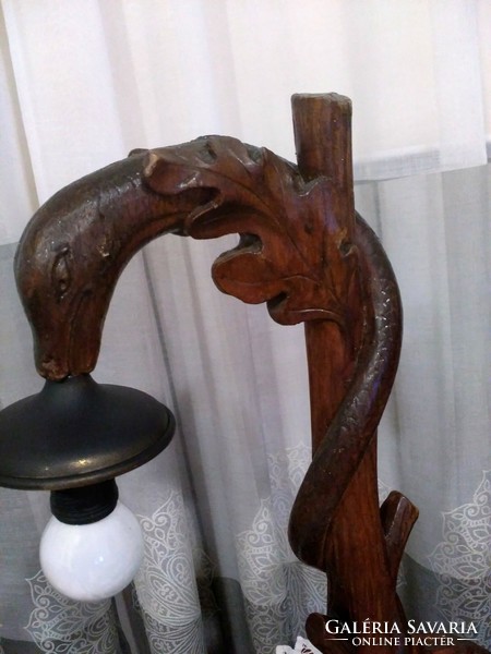 Nagyon ritka  faragott fa kígyó asztali lámpa 44cm