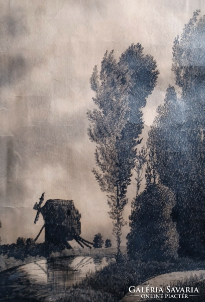 Franz abony: fairytale landscape (etching, full size 49x36 cm)