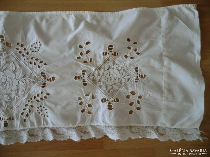 Antique exceptionally beautiful large size shelf edge lace insert and sling 28 wide and 80 cm long