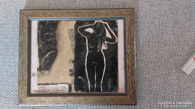 (K) interesting nude picture mixed technique 27x29 cm with frame