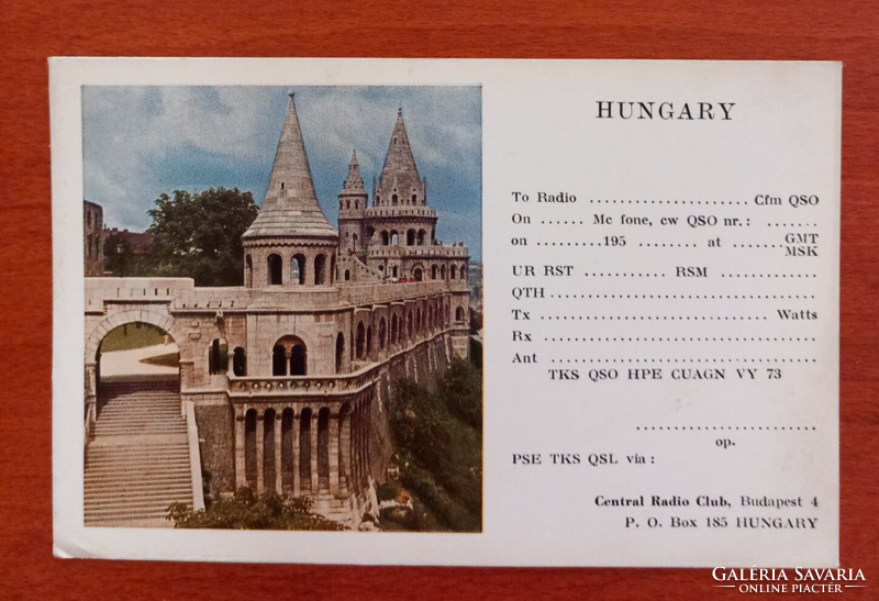 Budapest: Halászbástya Rádió amatőr (QSL) képeslap az 1950-es évekből.