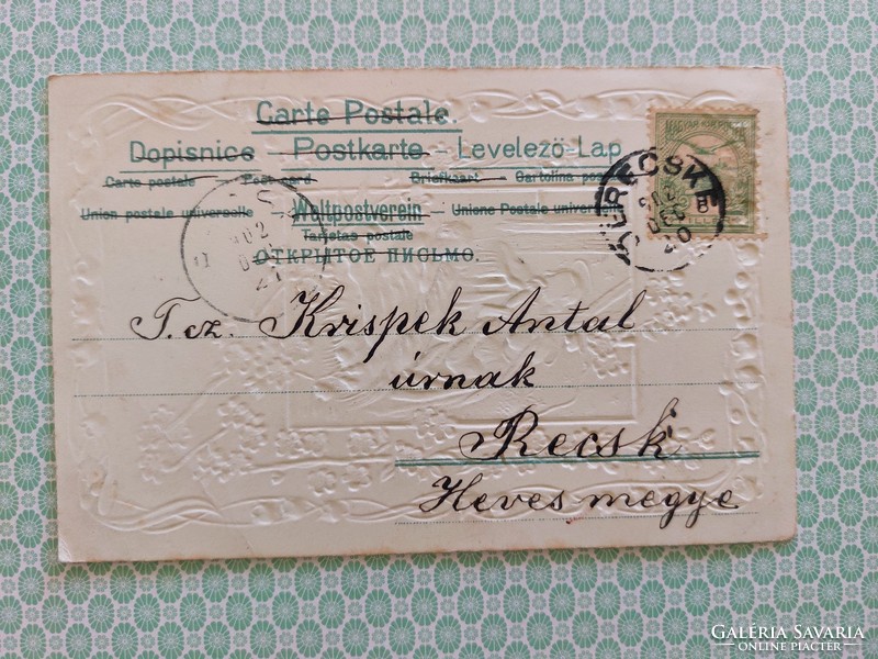 Régi karácsonyi képeslap 1902 Szent Család dombornyomott levelezőlap