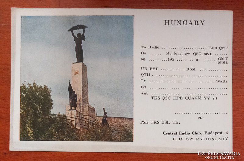 Gellert Hill Statue of Liberty amateur radio (qsl) postcard from the 1950s.