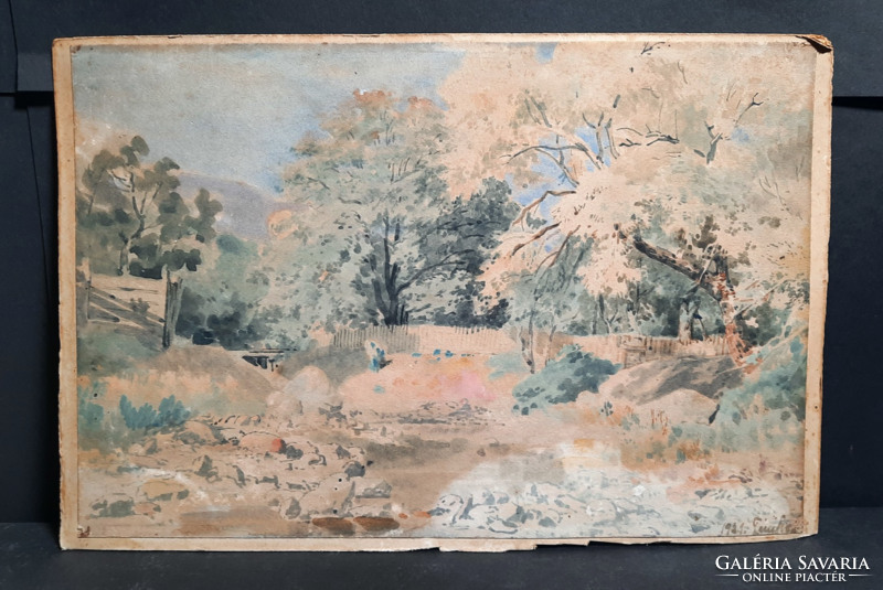 Patakocska fákkal - akvarell 1921-ből 18x28 cm