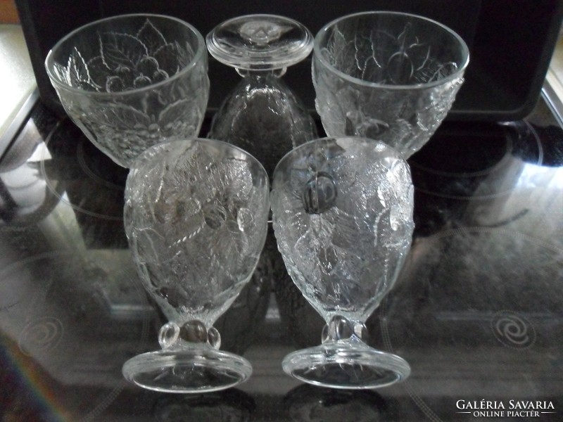 Set of 5 fruit patterned goblets, ice cream and cocktail glasses