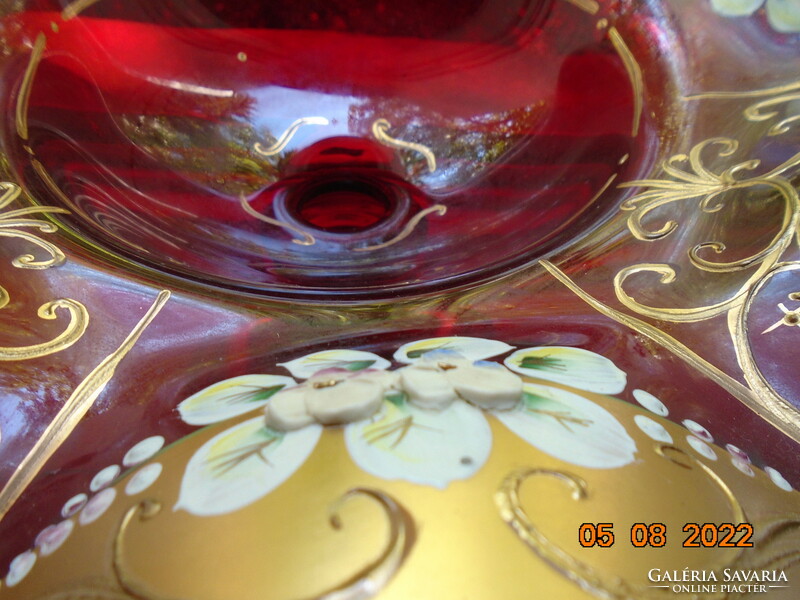 A glass stand decorated with 24K embossed gold and colorful embossed enamel flowers is a spectacular offer