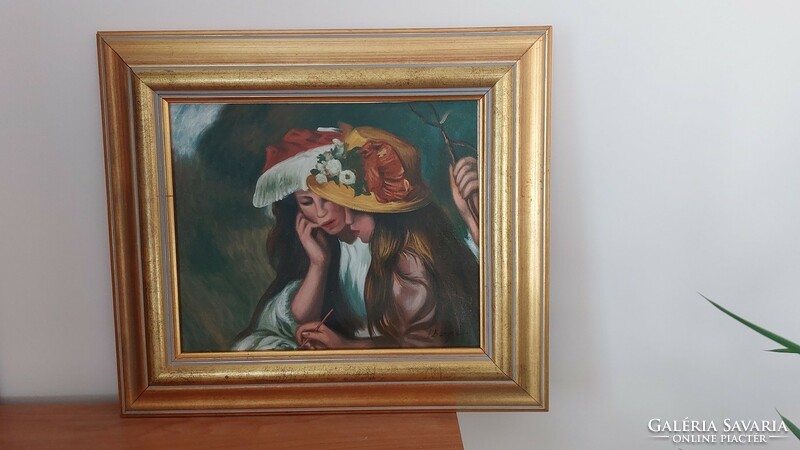 Beautiful portrait painting of two little girls, 43x38 cm frame