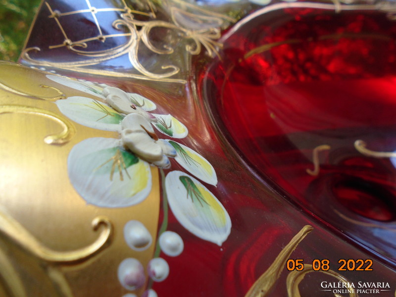 A glass stand decorated with 24K embossed gold and colorful embossed enamel flowers is a spectacular offer