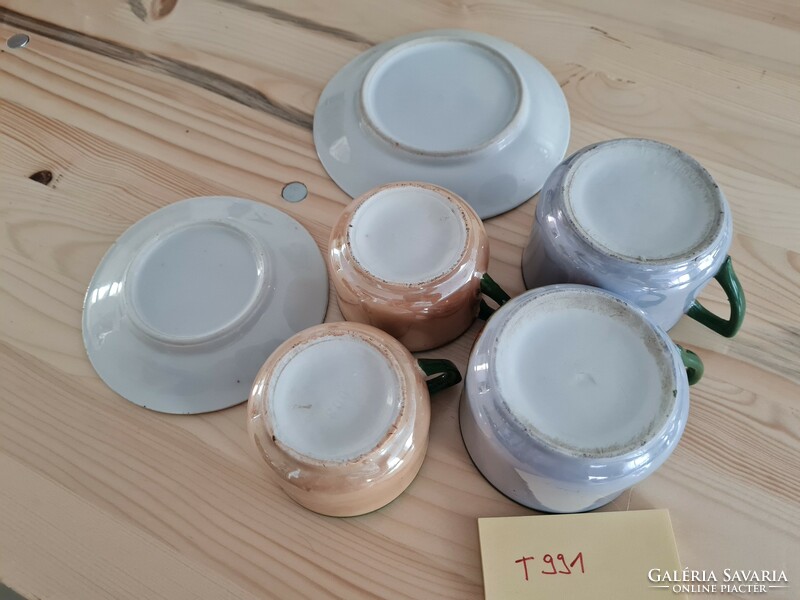 Japán jelenetes Zsolnay (?) teáscsészék, kávéscsészék egyben T991
