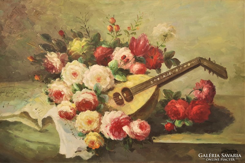110X80cm czinege zsolt (1967) still life with mandolin c. Your painting with an original guarantee!