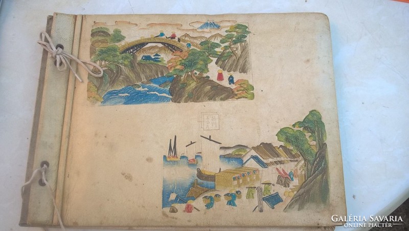 (K) Japanese paintings on leather folder!
