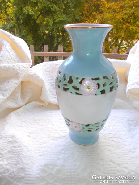 Koreai kézzel festett kettős falú  váza 20,5 cm