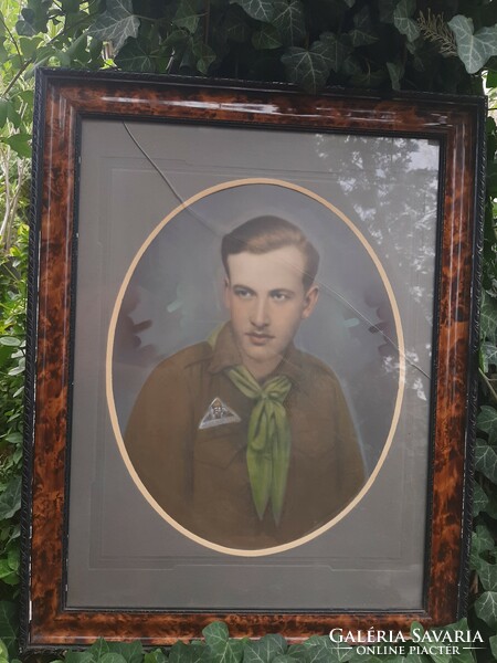 Ritka  ! Cserkész Fiú kézzel festett nagy méretű portré az 1910-es évekből