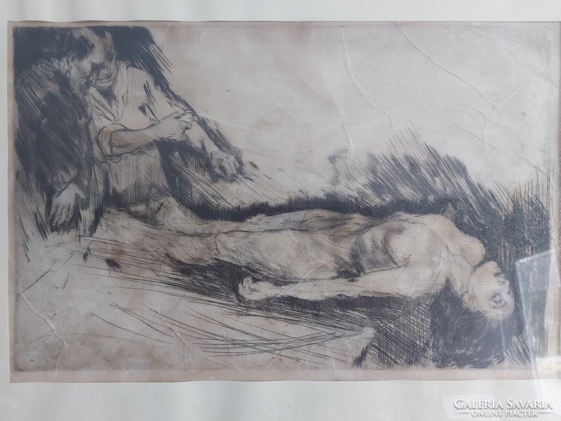 Unsigned etching or pencil drawing - female nude - dissection? 103