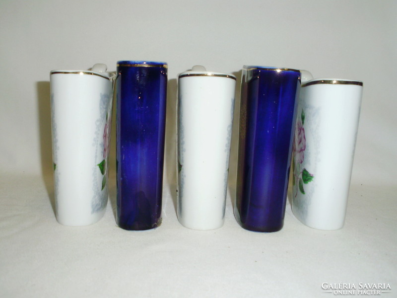 Five pieces of vintage porcelain drinking bottle, cure glass - together