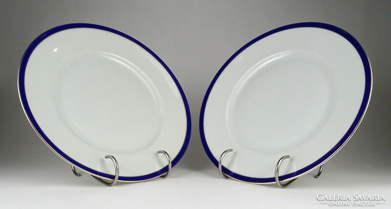 1K036 old blue bordered gilded hüttl tivadar - epiag porcelain bowl pair 24.5 Cm