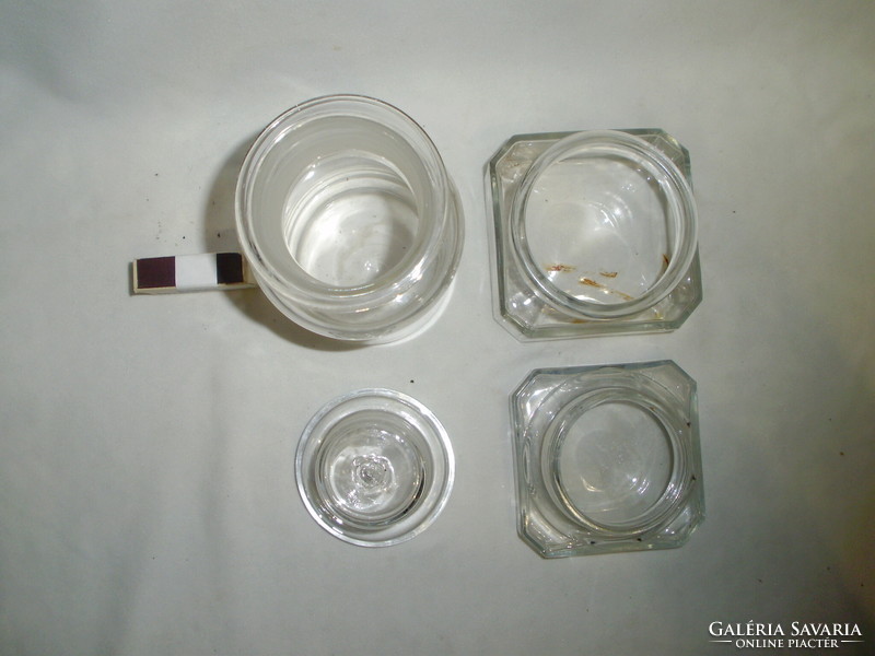 Régi fedeles üveg tégely - két darab együtt - gyógyszeres, cukorkás