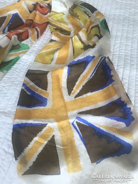 Huge silk scarf with a hand-printed pattern, 190 x 110 cm