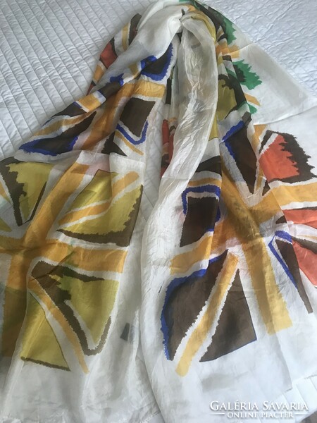 Huge silk scarf with a hand-printed pattern, 190 x 110 cm