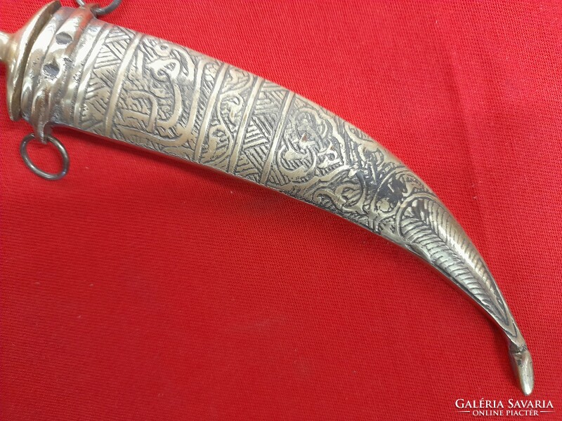 Bronze, copper eagle-headed dagger with wooden inlay, engraved sheath, knife.