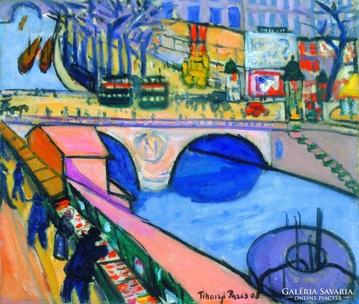 Tihanyi Lajos Pont Saint Michel 1908, reprodukció vászonkép nyomat Párizs városkép Szajna híd folyó