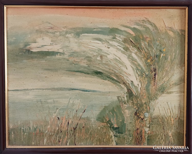 Szentes Zsuzsa : Balatoni tavasz, 1993 festmény