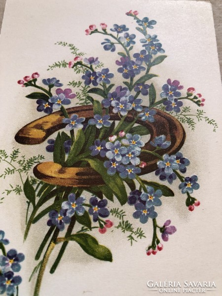 Antik, régi virágos litho képeslap - Postatiszta