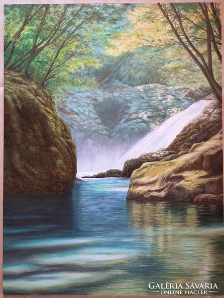 Oil painting: waterfall