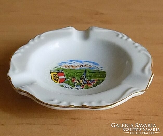 Ausztria Hermagor emlék aranyozott porcelán dísz hamutál átm. 9,5 cm (1/p)