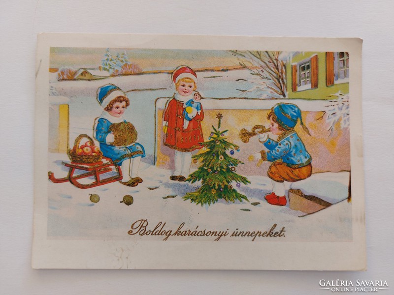 Old Christmas card 1988 postcard children