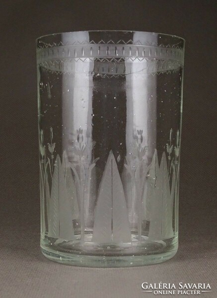 1F773 Antik helvéciai csiszolt mintás fújt üveg pohár 1700-as évekbeli darab 11 cm